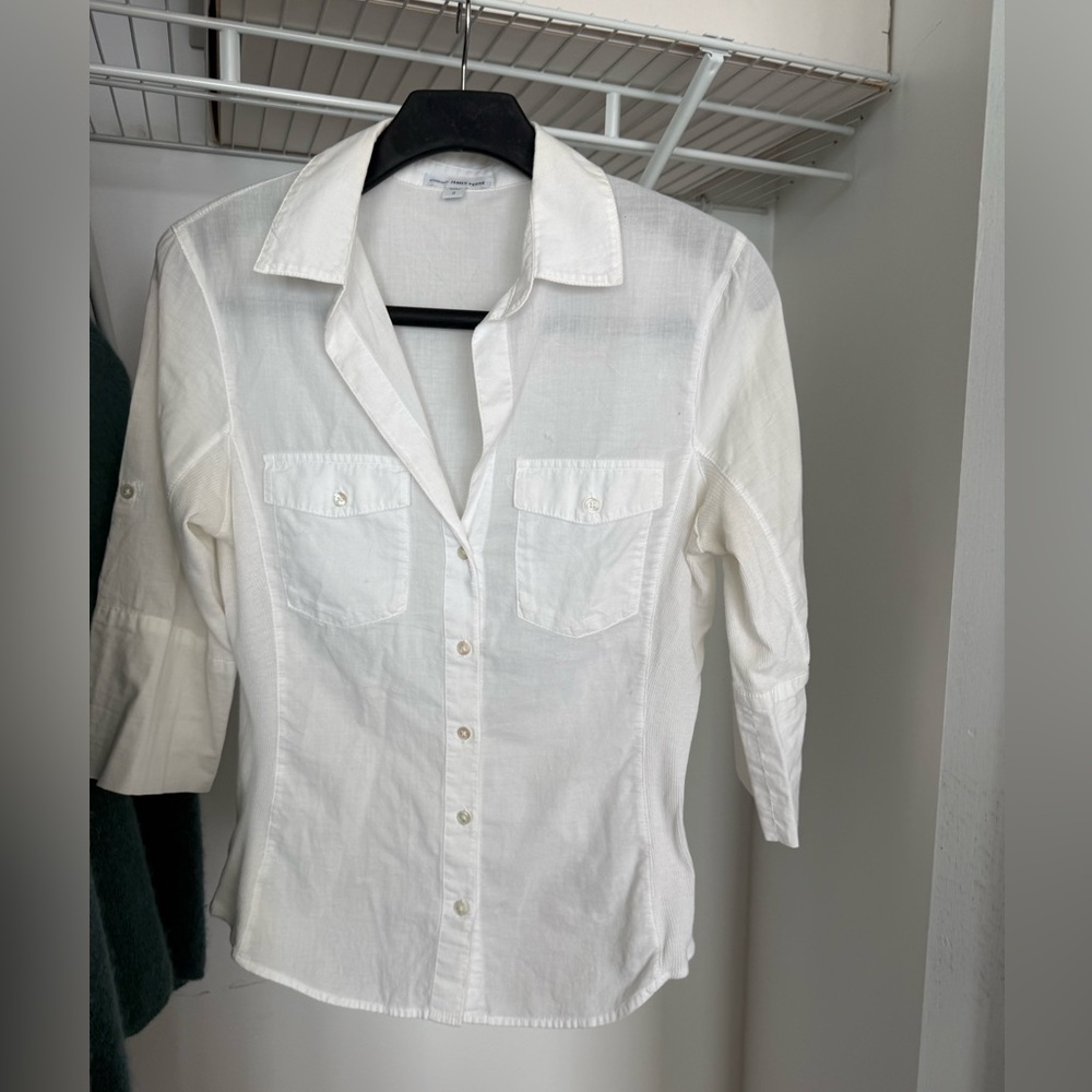 James Perse White Cotton Shirt w/ Side Panels 2